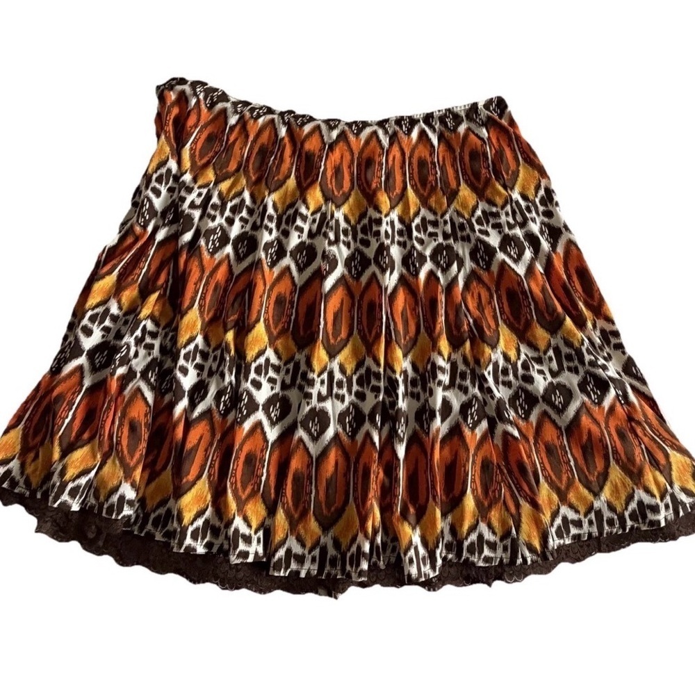 Urban Studio Woman Skirt Womens 18W Animal Print Pleated Lace Boho Ikat Fairy